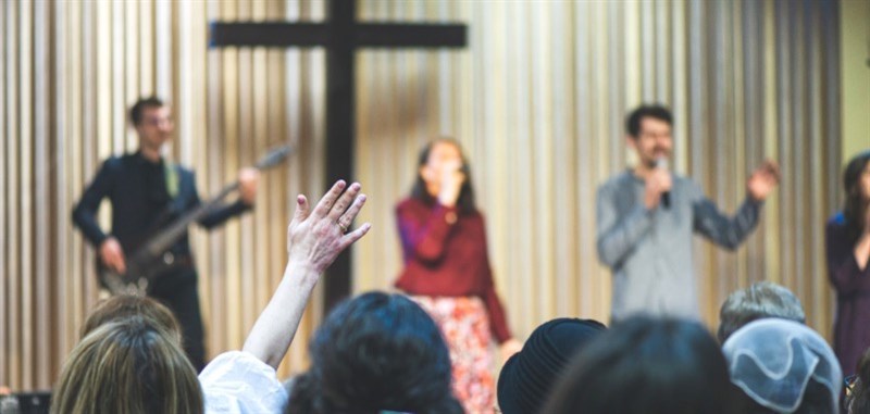 A church worship group singing